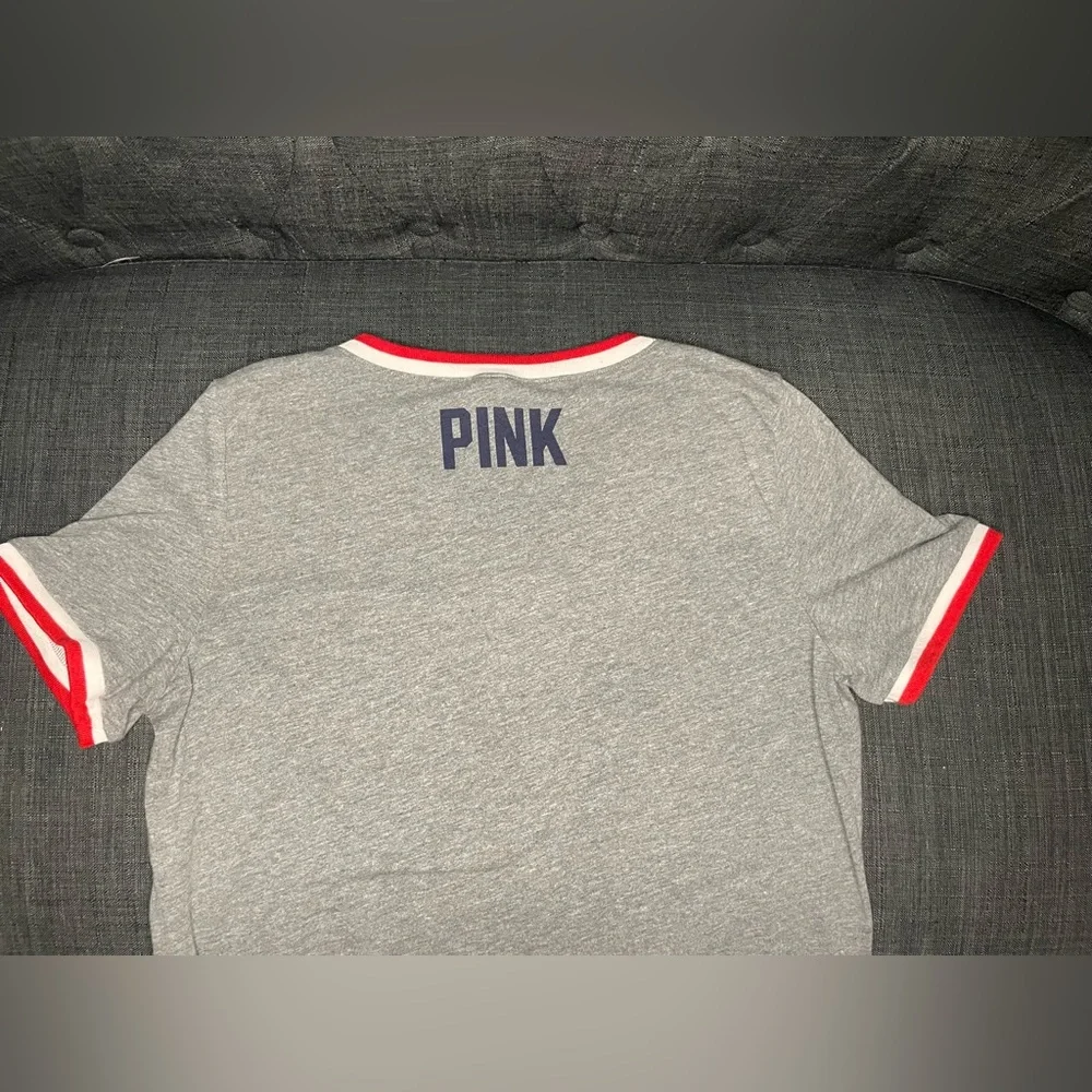 Anaheim Angels Victoria Secret PINK Ringer V-neck Sequins Gray T-shirt - Picture 6 of 6